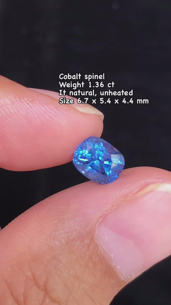 Video of Natural Cobalt Spinel Cushion 1.40 ct – Blue Cobalt, No Heat